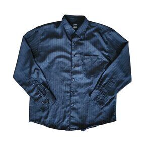 GNW Shirt Mens Size L Large Black Pinstriped Long Sleeve Collared Button Down